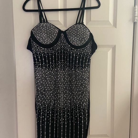 Embellished black, midi dress with bodysuit - NEW - Picture 4 of 9